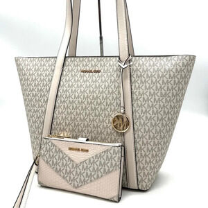Michael Kors Pratt Large Signature Logo Tote Bag & Double Zip Wallet (NWT)